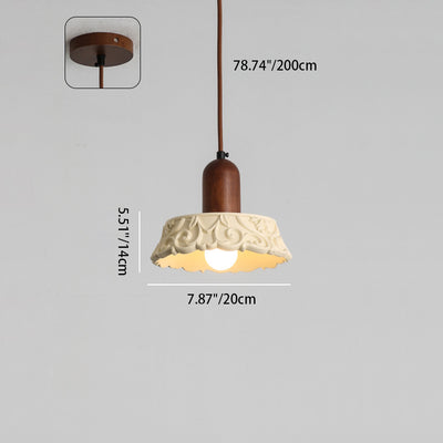 Lustre suspendu rond à 1 lumière avec sculpture en résine à motif de fleurs en bois massif japonais traditionnel pour chevet 
