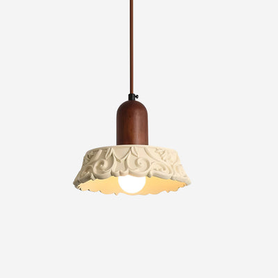 Lustre suspendu rond à 1 lumière avec sculpture en résine à motif de fleurs en bois massif japonais traditionnel pour chevet 