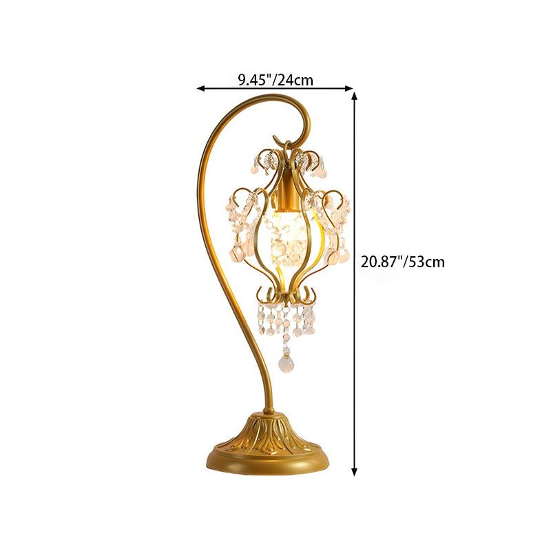 Lampe de table contemporaine de luxe avec cadre en fer courbé et décoration en cristal à 1 lumière pour chambre à coucher 