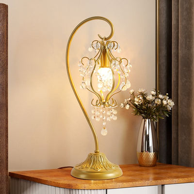 Lampe de table contemporaine de luxe avec cadre en fer courbé et décoration en cristal à 1 lumière pour chambre à coucher 