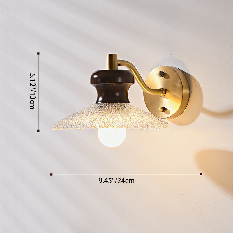 Traditional Japanese Solid Wood Water Ripple Glass Shade 1-Light Wall Sconce Lamp For Living Room