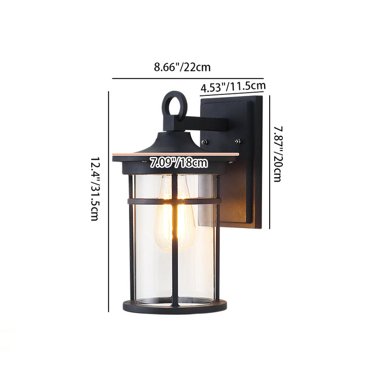 Applique Murale Étanche à 1 Lumière avec Abat-Jour en Verre en Aluminium Cylindrique Contemporain pour Patio Extérieur 