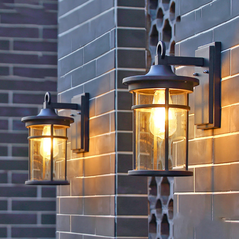 Applique Murale Étanche à 1 Lumière avec Abat-Jour en Verre en Aluminium Cylindrique Contemporain pour Patio Extérieur 