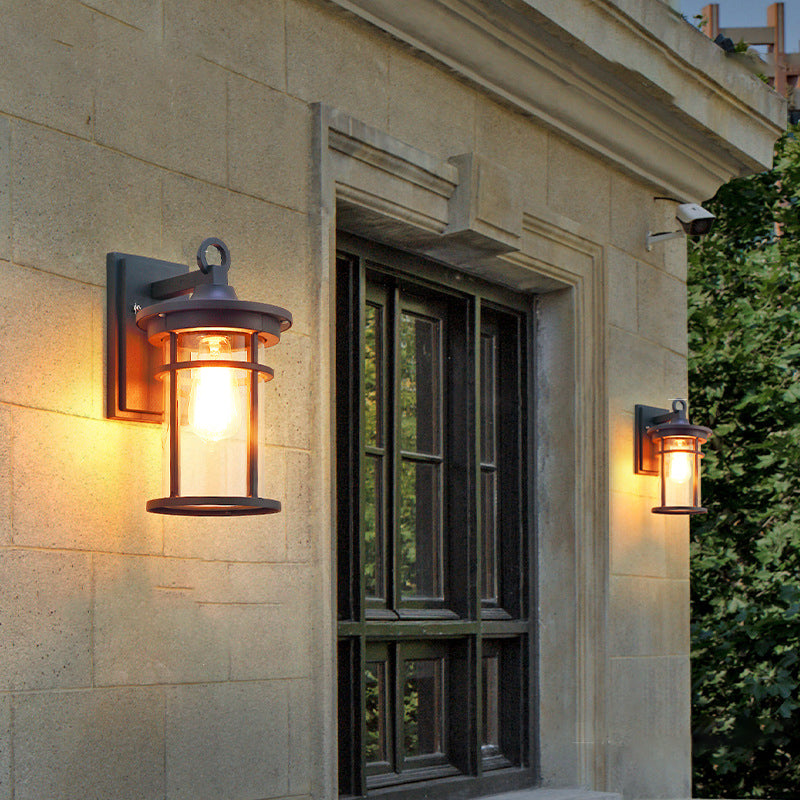 Applique Murale Étanche à 1 Lumière avec Abat-Jour en Verre en Aluminium Cylindrique Contemporain pour Patio Extérieur 