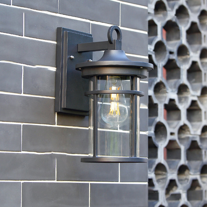 Applique Murale Étanche à 1 Lumière avec Abat-Jour en Verre en Aluminium Cylindrique Contemporain pour Patio Extérieur 