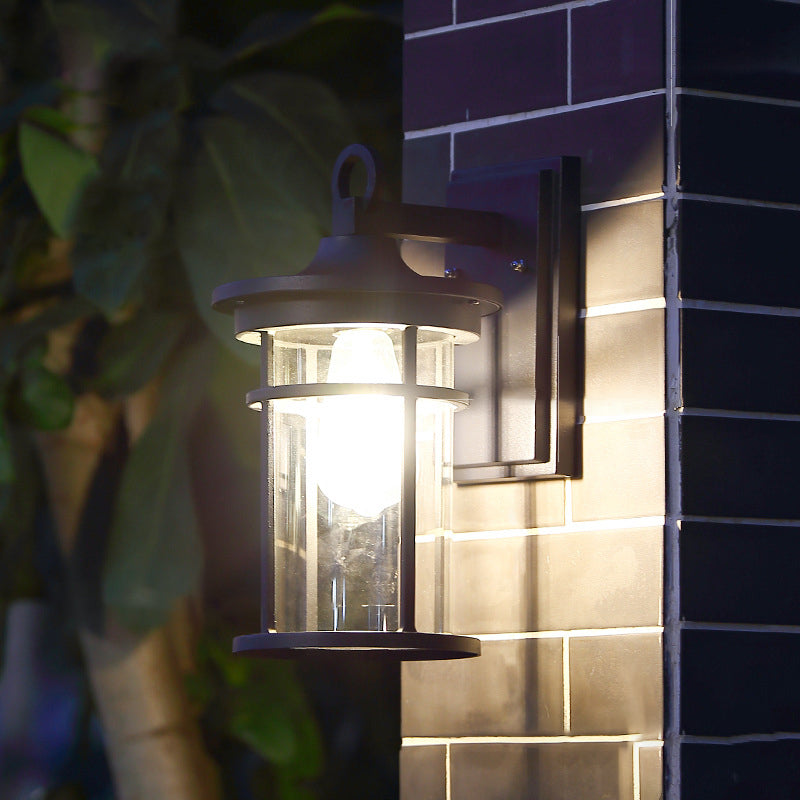 Applique Murale Étanche à 1 Lumière avec Abat-Jour en Verre en Aluminium Cylindrique Contemporain pour Patio Extérieur 