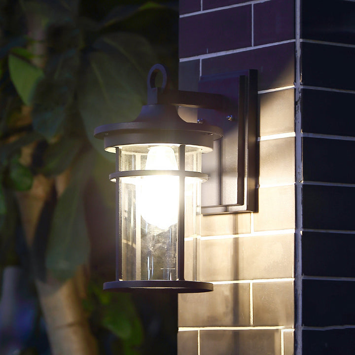 Applique Murale Étanche à 1 Lumière avec Abat-Jour en Verre en Aluminium Cylindrique Contemporain pour Patio Extérieur 