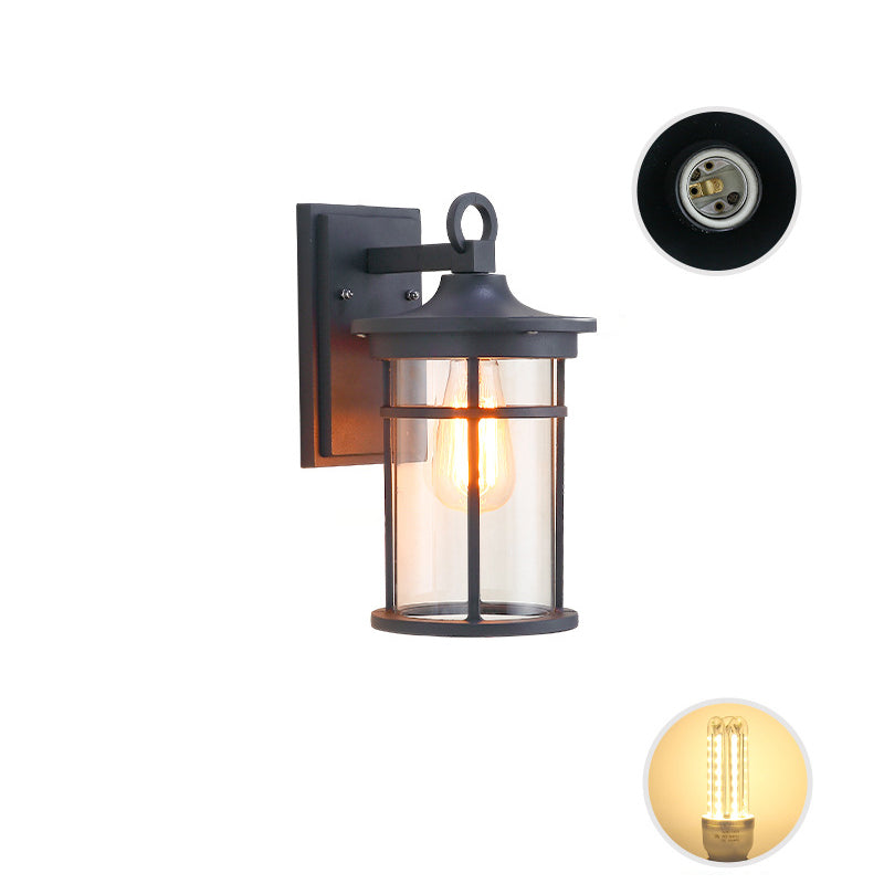 Applique Murale Étanche à 1 Lumière avec Abat-Jour en Verre en Aluminium Cylindrique Contemporain pour Patio Extérieur 
