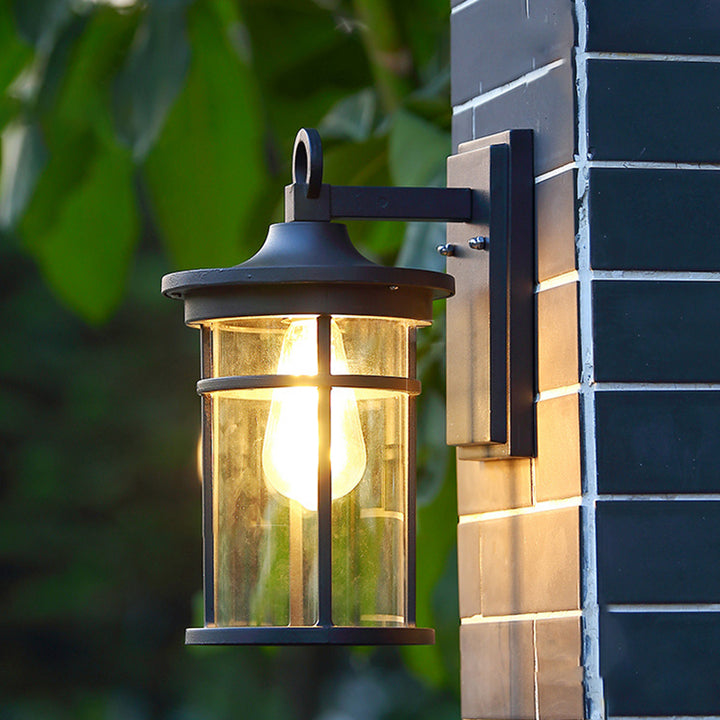 Applique Murale Étanche à 1 Lumière avec Abat-Jour en Verre en Aluminium Cylindrique Contemporain pour Patio Extérieur 