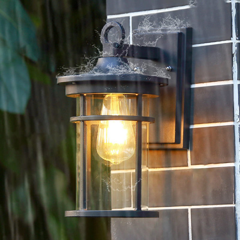Applique Murale Étanche à 1 Lumière avec Abat-Jour en Verre en Aluminium Cylindrique Contemporain pour Patio Extérieur 