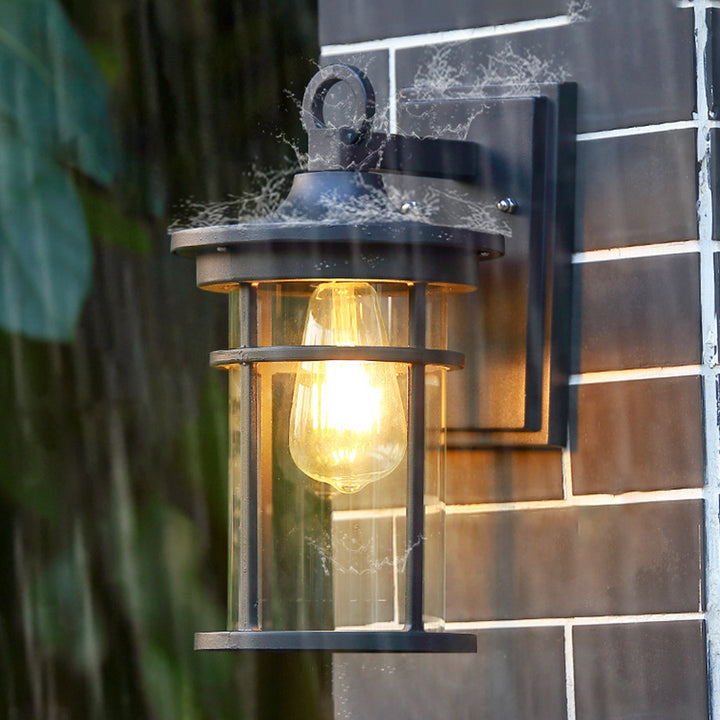 Applique Murale Étanche à 1 Lumière avec Abat-Jour en Verre en Aluminium Cylindrique Contemporain pour Patio Extérieur 