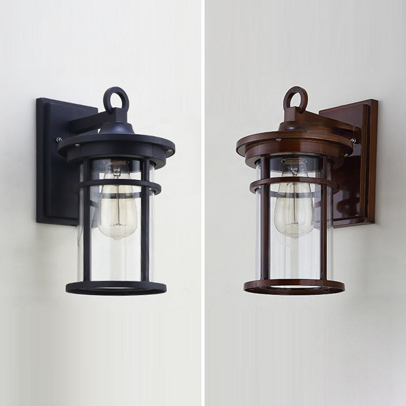 Applique Murale Étanche à 1 Lumière avec Abat-Jour en Verre en Aluminium Cylindrique Contemporain pour Patio Extérieur 