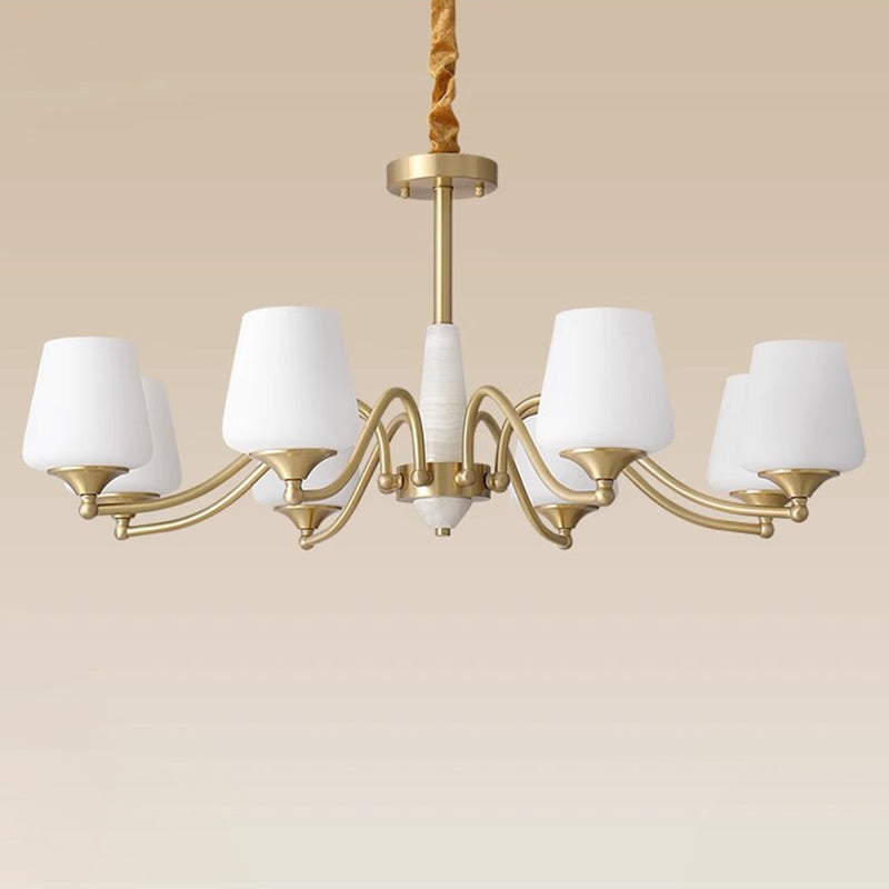Traditionelle französische Vollkupfer-Jade-Glaslampenschirm 5/6/8-Licht-Kronleuchter für Wohnzimmer 
