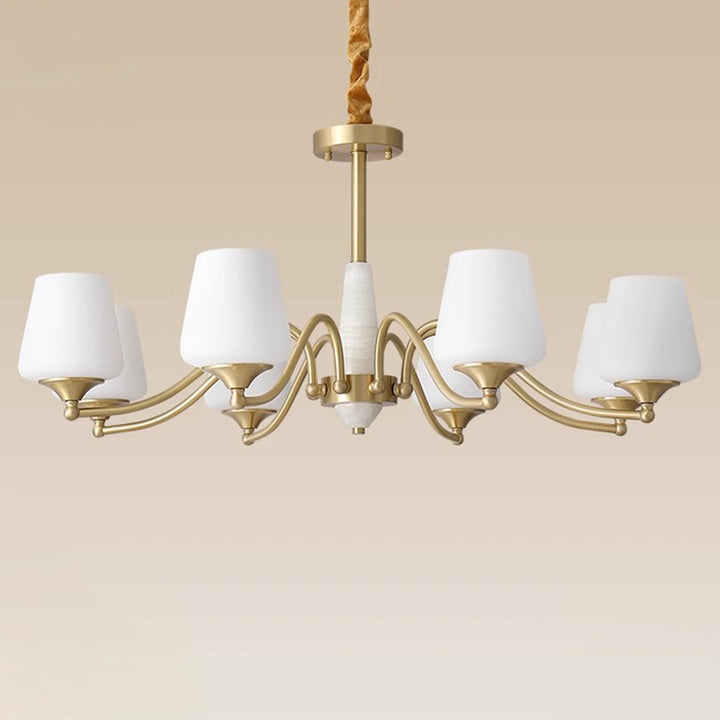 Traditionelle französische Vollkupfer-Jade-Glaslampenschirm 5/6/8-Licht-Kronleuchter für Wohnzimmer 