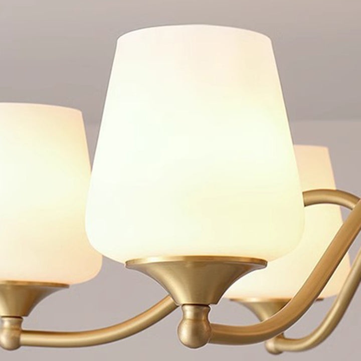 Traditionelle französische Vollkupfer-Jade-Glaslampenschirm 5/6/8-Licht-Kronleuchter für Wohnzimmer 
