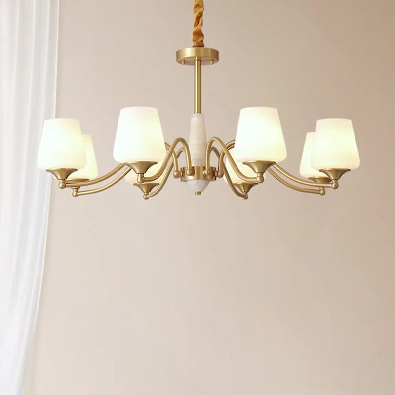 Traditionelle französische Vollkupfer-Jade-Glaslampenschirm 5/6/8-Licht-Kronleuchter für Wohnzimmer 