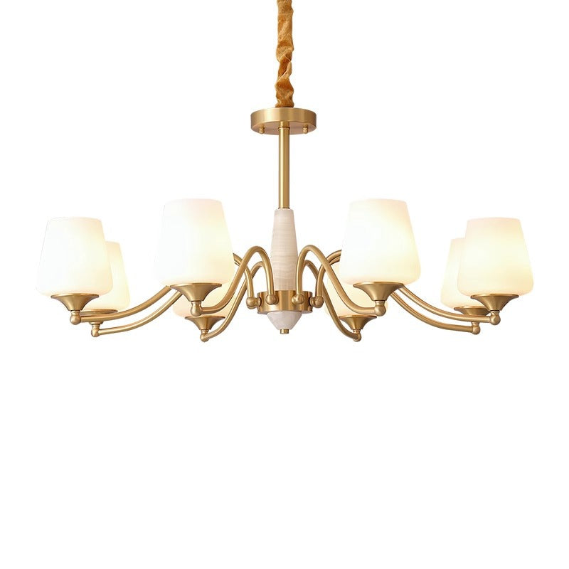 Traditionelle französische Vollkupfer-Jade-Glaslampenschirm 5/6/8-Licht-Kronleuchter für Wohnzimmer 
