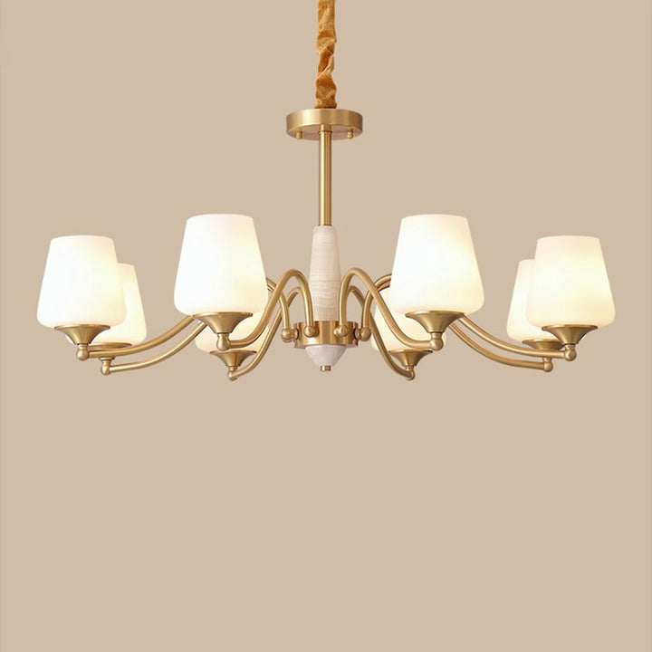 Traditionelle französische Vollkupfer-Jade-Glaslampenschirm 5/6/8-Licht-Kronleuchter für Wohnzimmer 