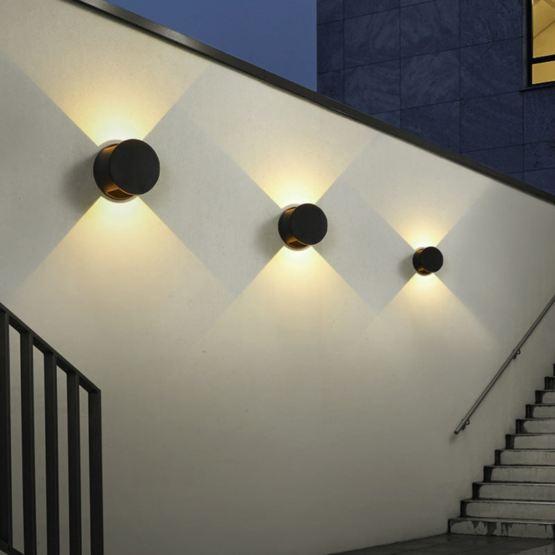 Applique Murale Étanche LED Ronde Minimaliste Moderne en Aluminium avec Éclairage Vers le Haut et le Bas pour Patio Extérieur 