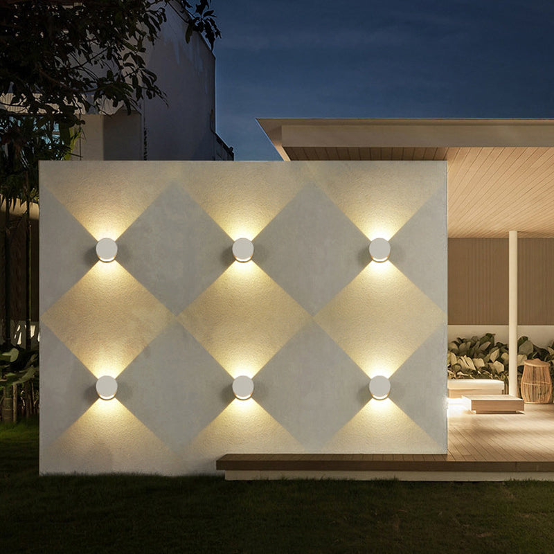 Applique Murale Étanche LED Ronde Minimaliste Moderne en Aluminium avec Éclairage Vers le Haut et le Bas pour Patio Extérieur 