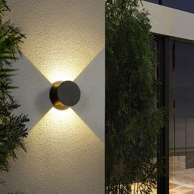 Applique Murale Étanche LED Ronde Minimaliste Moderne en Aluminium avec Éclairage Vers le Haut et le Bas pour Patio Extérieur 