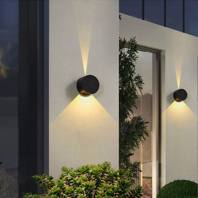 Applique Murale Étanche LED Ronde Minimaliste Moderne en Aluminium avec Éclairage Vers le Haut et le Bas pour Patio Extérieur 