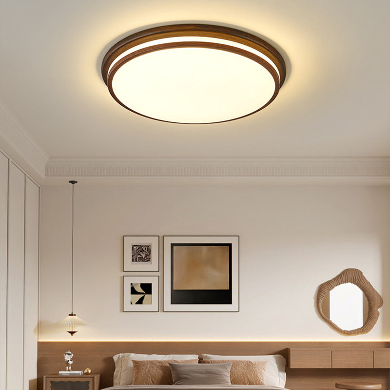 Plafonnier LED rond en acrylique imitation bois grain fer nordique contemporain pour salon 