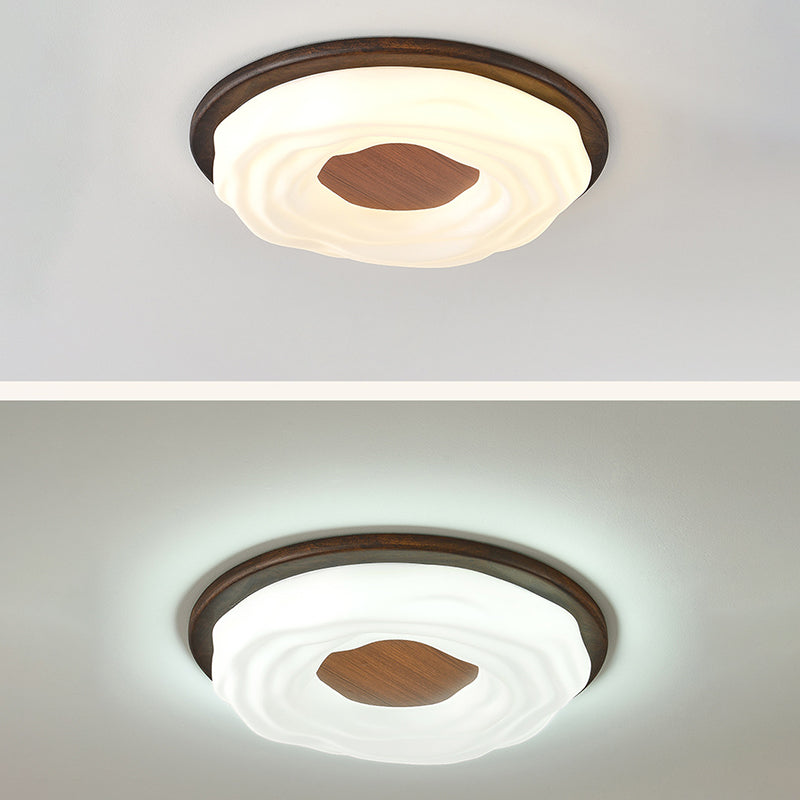 Plafonnier LED rond en acrylique imitation bois grain fer nordique contemporain pour salon 