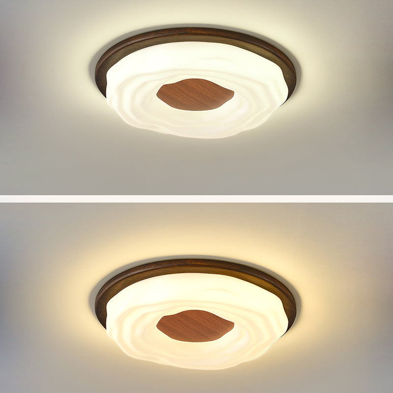 Plafonnier LED rond en acrylique imitation bois grain fer nordique contemporain pour salon 