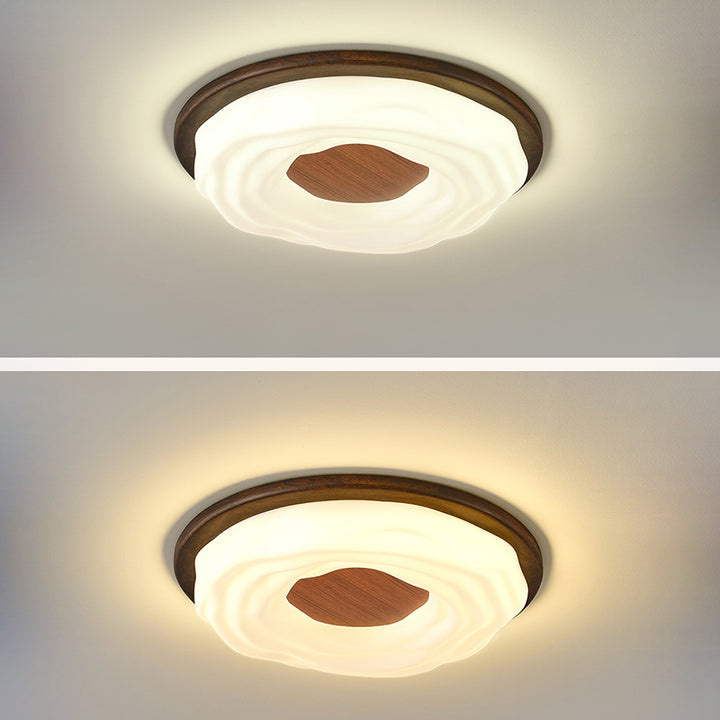 Plafonnier LED rond en acrylique imitation bois grain fer nordique contemporain pour salon 