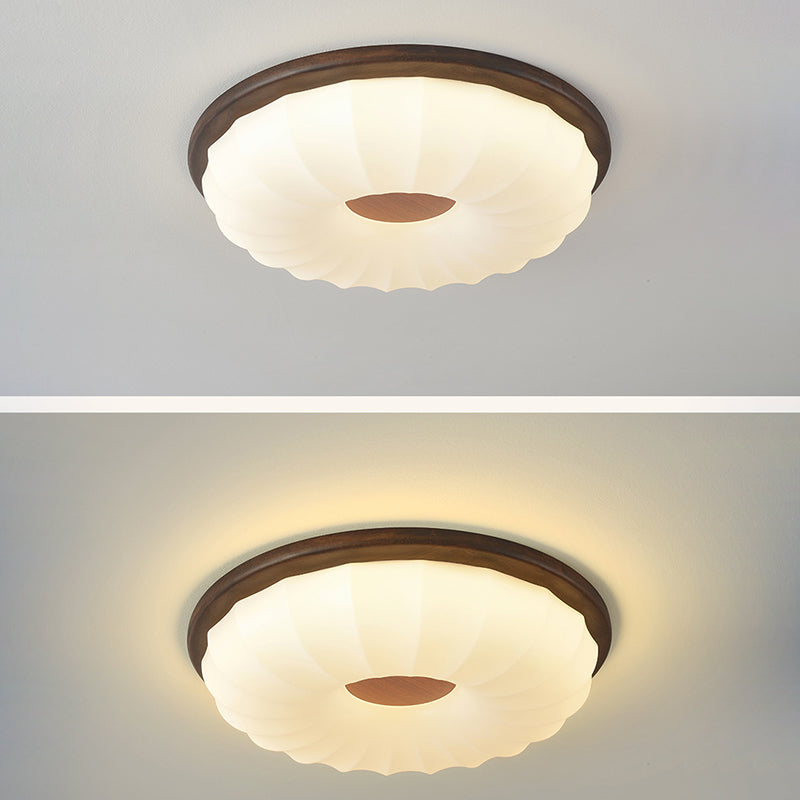 Plafonnier LED rond en acrylique imitation bois grain fer nordique contemporain pour salon 