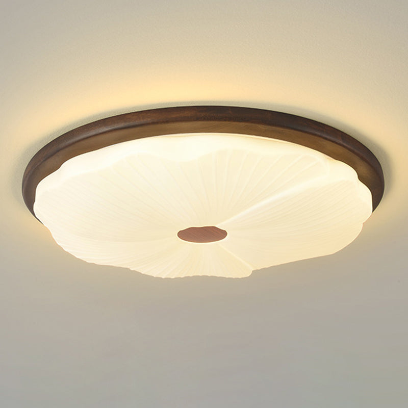 Plafonnier LED rond en acrylique imitation bois grain fer nordique contemporain pour salon 
