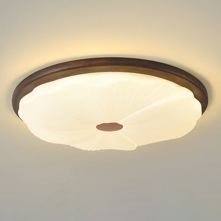 Plafonnier LED rond en acrylique imitation bois grain fer nordique contemporain pour salon 