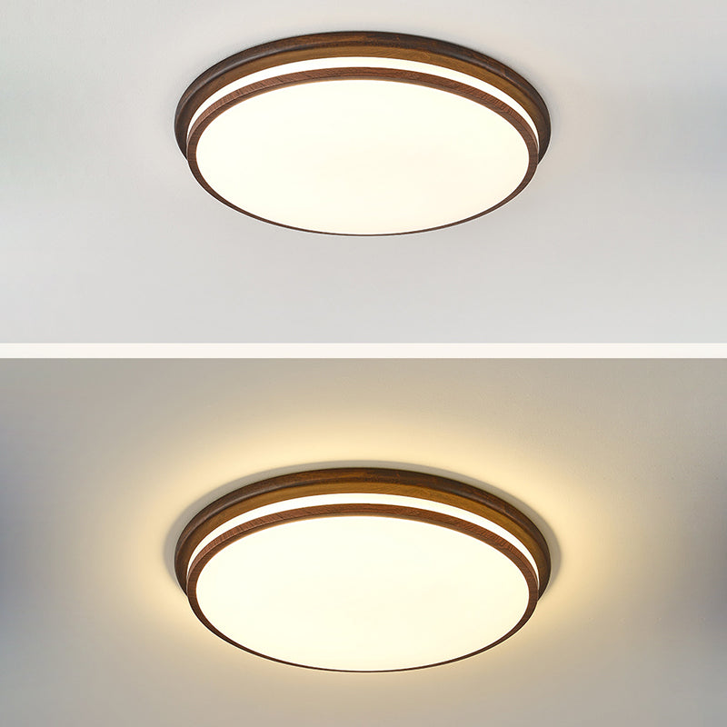 Plafonnier LED rond en acrylique imitation bois grain fer nordique contemporain pour salon 