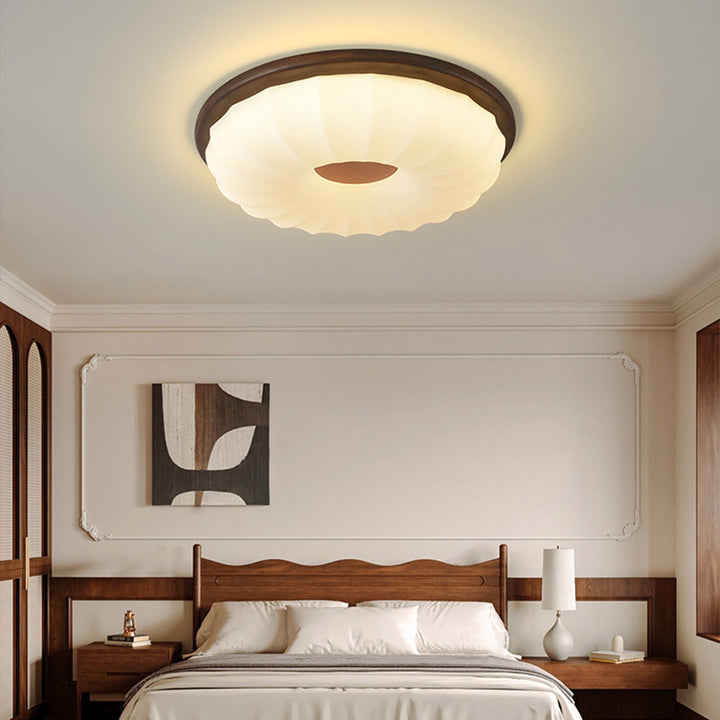 Plafonnier LED rond en acrylique imitation bois grain fer nordique contemporain pour salon 