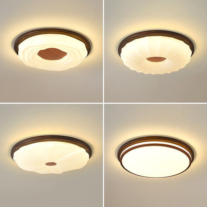 Plafonnier LED rond en acrylique imitation bois grain fer nordique contemporain pour salon 