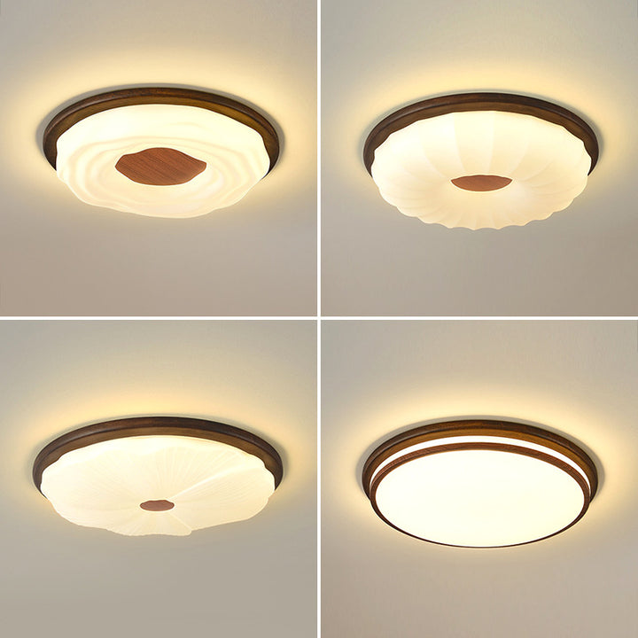Plafonnier LED rond en acrylique imitation bois grain fer nordique contemporain pour salon 