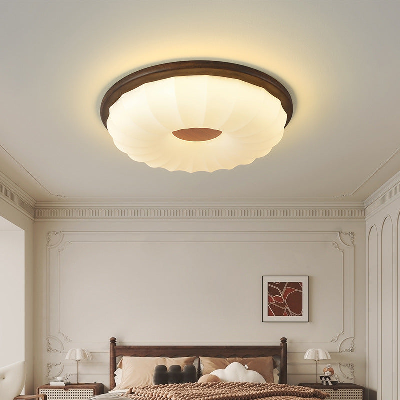 Plafonnier LED rond en acrylique imitation bois grain fer nordique contemporain pour salon 