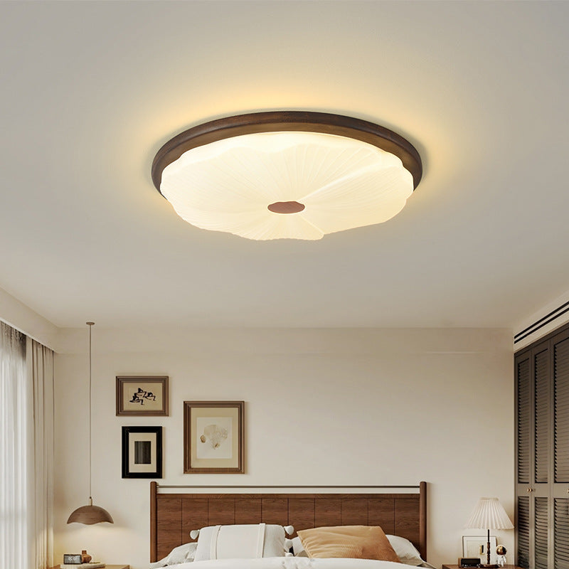 Plafonnier LED rond en acrylique imitation bois grain fer nordique contemporain pour salon 