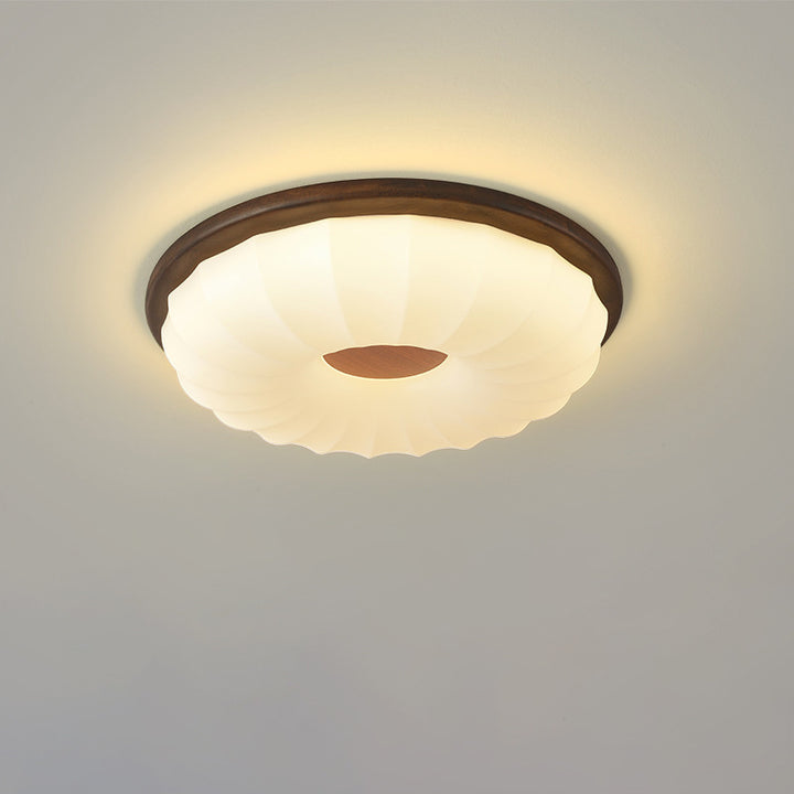 Plafonnier LED rond en acrylique imitation bois grain fer nordique contemporain pour salon 