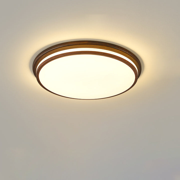 Plafonnier LED rond en acrylique imitation bois grain fer nordique contemporain pour salon 