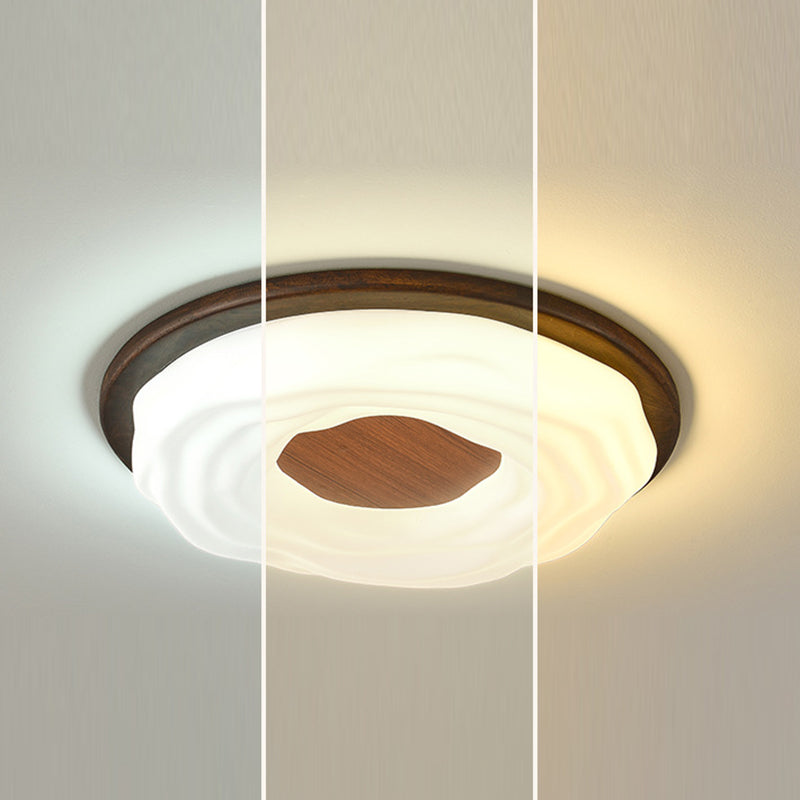 Plafonnier LED rond en acrylique imitation bois grain fer nordique contemporain pour salon 