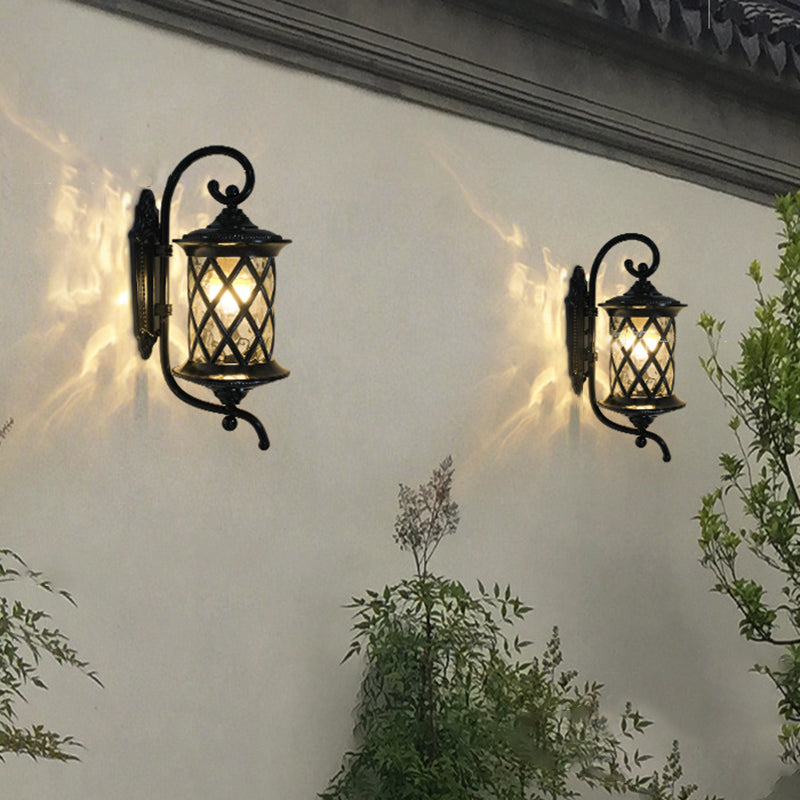 Applique murale extérieure 1 lumière avec abat-jour en verre ondulé et cadre en aluminium rustique traditionnel pour jardin 