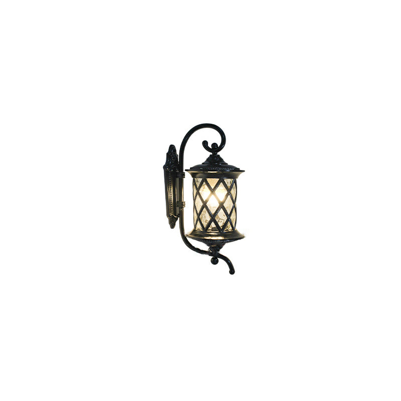 Applique murale extérieure 1 lumière avec abat-jour en verre ondulé et cadre en aluminium rustique traditionnel pour jardin 