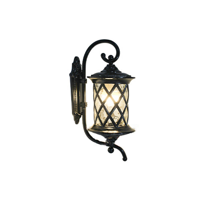 Applique murale extérieure 1 lumière avec abat-jour en verre ondulé et cadre en aluminium rustique traditionnel pour jardin 