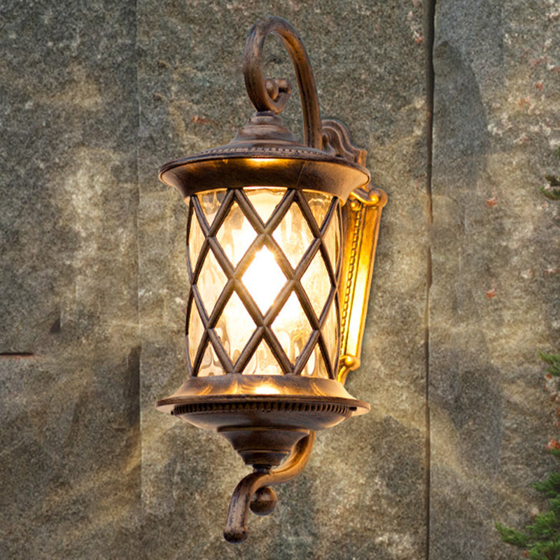 Applique murale extérieure 1 lumière avec abat-jour en verre ondulé et cadre en aluminium rustique traditionnel pour jardin 