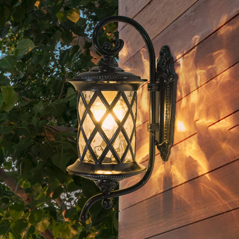 Applique murale extérieure 1 lumière avec abat-jour en verre ondulé et cadre en aluminium rustique traditionnel pour jardin 