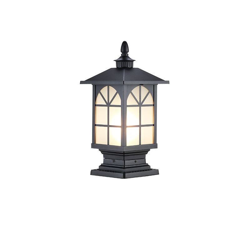 Lanterne de jardin contemporaine en aluminium carré industriel avec verre dépoli et 1 lumière 