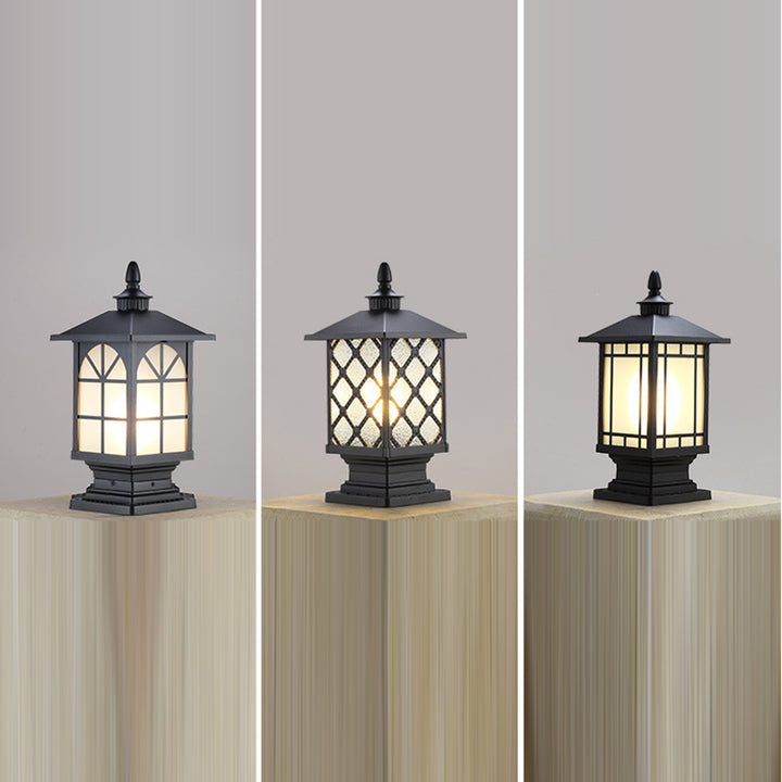 Lanterne de jardin contemporaine en aluminium carré industriel avec verre dépoli et 1 lumière 