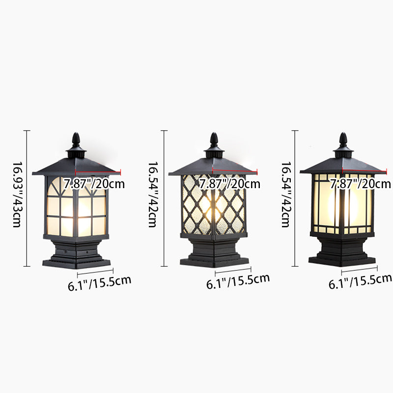 Lanterne de jardin contemporaine en aluminium carré industriel avec verre dépoli et 1 lumière 